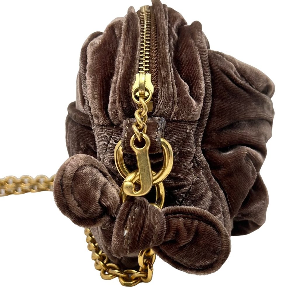 Juicy Couture Brown Velvet‎ Bow Chain Strap Crossbody Purse Top Zip 8" Wide - Picture 8 of 13